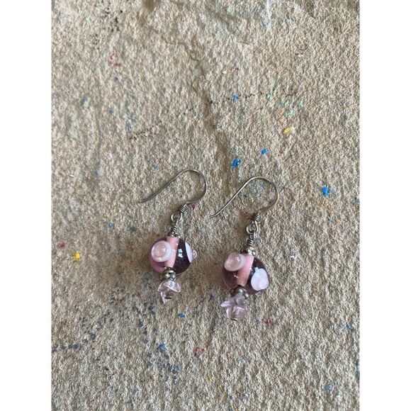 Dangle Earrings Glass Circular Purple Pink Lavender - Picture 4 of 4